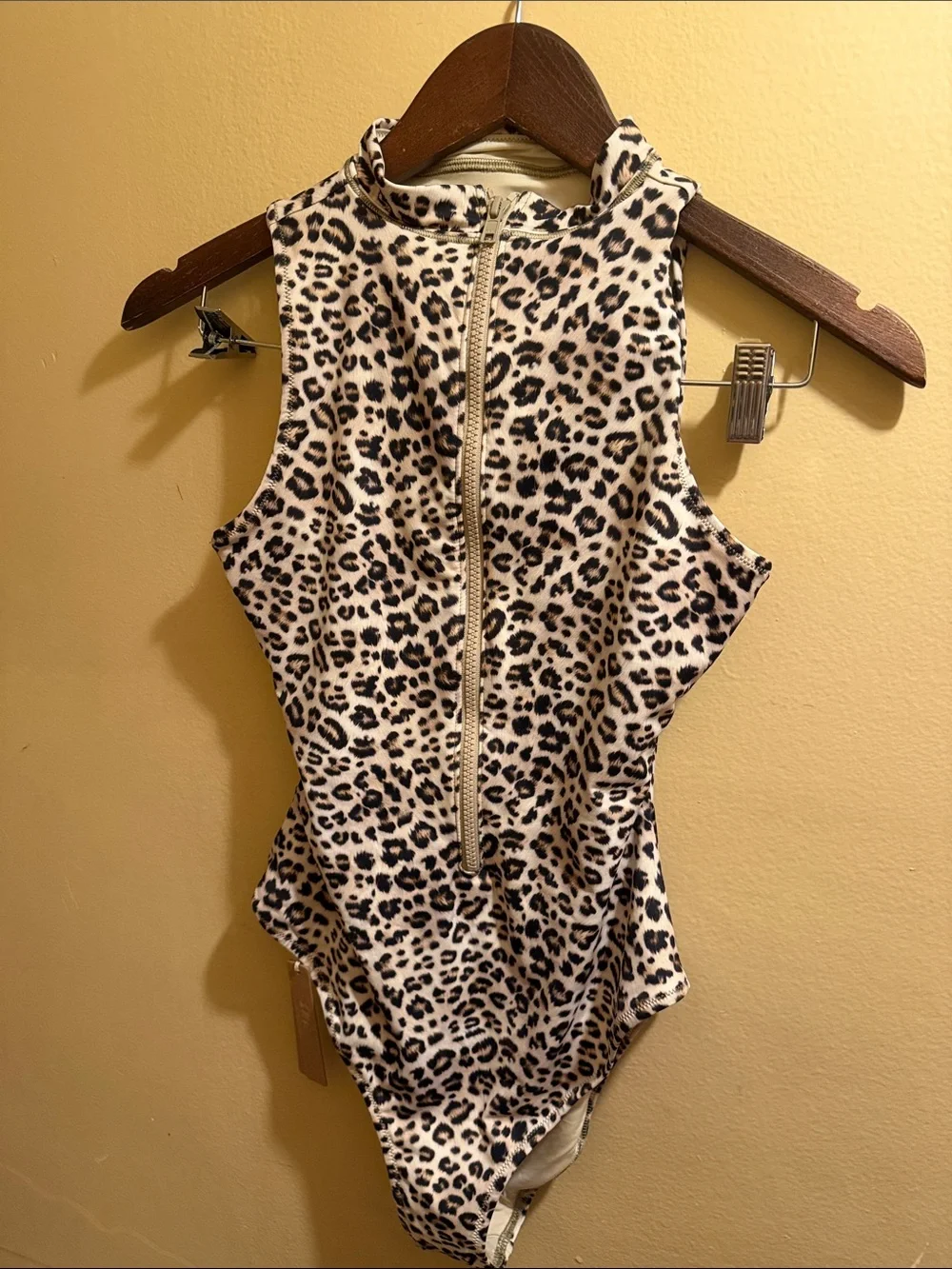 SKIMS champagne Leopard Zip-Front swim